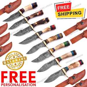 Cuchillo Skinner de acero de Damasco de 8 pulgadas de alta calidad, punto de caída de espiga completa, mango de madera OEM personalizable, diseño de ciervo, ciervo - Product Image 2