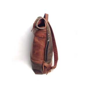 Vintage <b>Large</b> Capacity Rolling Top <b>Rucksack</b> Durable Genuine Leather Backpack with Anti-Theft Feature LRTB-0059 for Outdoor Use - Product Image 5