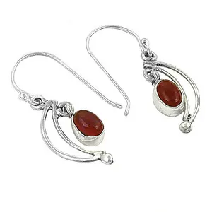 Boucles d'oreilles pendantes en argent sterling 925 avec corail, serti clos, bijoux classiques pour femmes, à porter au quotidien - Product Image 1
