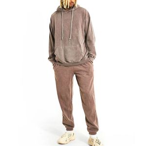 Más tamaño personalizado de gran tamaño lavado ácido secado rápido Color sólido sudor 100% algodón hombres chándales - Product Image 1