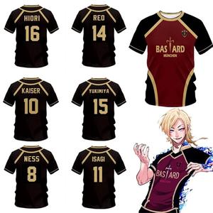 เสื้อฟุตบอลลายฟุตซอล VL สีน้ำเงินล็อคเสื้อยืด3D ผู้ชายและผู้หญิงเสื้อกีฬาลำลอง