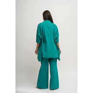 Ensemble coordonné pour femme, style gothique, floral, paisley, vert, coton, chemise brodée surdimensionnée, pantalon droit, vêtements décontractés pour se détendre - Product Image 4