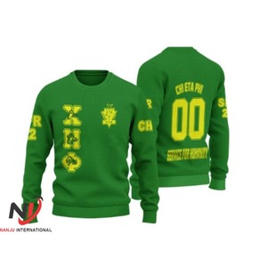 OEM de alta calidad Chi Phi Eta suéter hecho en Sialkot invierno hermandad Varsity mujer ropa Vintage Rosa verde cárdigan suéter - Product Image 3