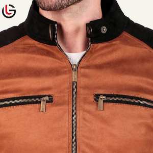 <b>Men's</b> Solid Knitted Casual Zipper Style Genuine Leather Slim Fit Canvas Stand Collar Bomber <b>Jacket</b> for Winter Moto & Biker - Product Image 6