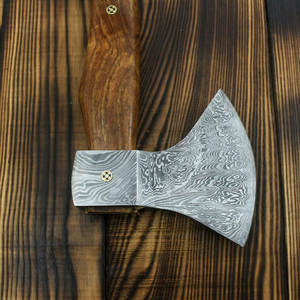 ขวานตั้งแคมป์ทำจากเหล็กดามัสกัส งานหนัก หัวเหล็กลายทำมือ พร้อมด้ามไม้ยาวทนทาน สำหรับการเอาตัวรอดในป่า - Product Image 3