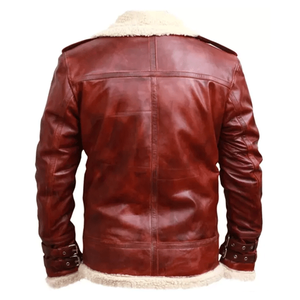 Blouson aviateur en cuir de vache marron pour hommes avec doublure en peau de mouton véritable manteau d'hiver volant - Product Image 4