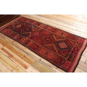 Vintage Accent Rug 3.2x7.5 ft, <b>Red</b> Paisley Turkish <b>Wool</b> Rug - Product Image 4