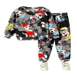 Conjunto de Pantalones y Sudadera Clásica de Primavera para Niños Pequeños, Estilo Vintage, Estampado Completo, Tela Oxford de Poliéster Grueso - Product Image 1