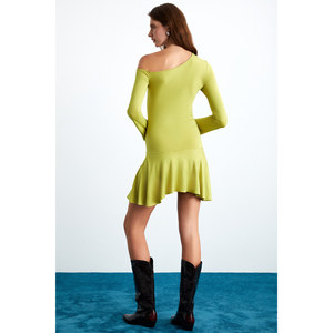 ETHIQUET GLENIS Women's <b>Viscose</b> Boat Neck Body oturan Hem Flared and Asymmetric <b>Dress</b> - Product Image 6