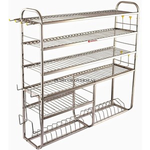 Modern Creative Art Designer <b>Stainless</b> <b>Steel</b> Silver Shiny Polished 2 Layer Kitchen Gadgets Storage Organization <b>Racks</b> From India - Product Image 2