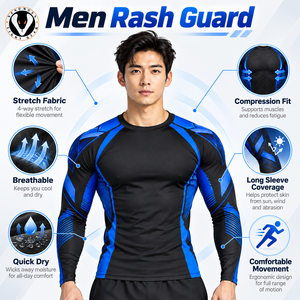 Rashguard pour homme respirant, séchage rapide, antibactérien, tissu extensible léger, coupe athlétique confortable, construction flexible - Product Image 6