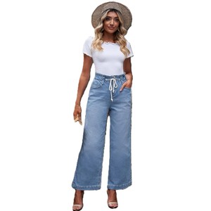 Nuevo estilo europeo, Pantalones vaqueros de moda para mujer, pantalones vaqueros largos rectos de pierna ancha informales con bolsillos delanteros, pantalones vaqueros de mujer hechos a medida - Product Image 3