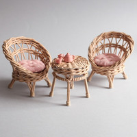 Meilleures ventes Maison de poupée en rotin Meubles de poupée en rotin Meilleures ventes Chaises de poupée en rotin pour enfants Jouet dans la chambre d'enfant Fait à la main