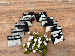 Porte-monnaie en cuir véritable fait à la main avec fourrure de peau de vache, porte-cartes de crédit ovale, étui élégant et mignon de style western, petit portefeuille ovale - Product Image 2