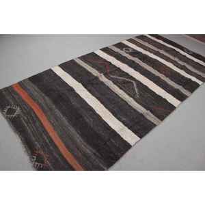 Tapis vintage 4,5x9,1 pieds, grand tapis turc, tapis floral brun et blanc - Product Image 4