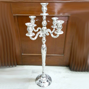 Latest Design Gold <b>Mirror</b> Mosaic <b>Candle</b> <b>Holders</b> Candelabra Centerpiece Aluminum 5 Arm Candelabra Wedding Tabletop Decoration - Product Image 5