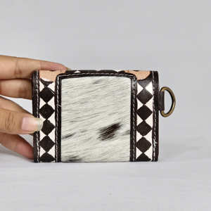 Cartera Corta Unisex de Cuero Genuino Premium, Anti-Robo, con Cierre de Botón, Hecha a Mano, con Patrón Geométrico, Estilo Vintage - Product Image 4