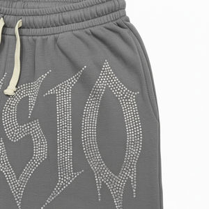 Pantalones cortos de algodón 100% de High Street grises a la moda de verano, pantalones cortos con diseño de logotipo de diamantes de imitación personalizados para hombres - Product Image 4