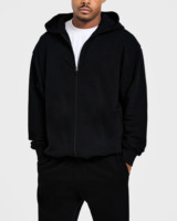 Sweat à capuche zippé surdimensionné noir et survêtement de jogging personnalisé pour hommes survêtement en coton épais survêtement de gym pour hommes meilleures ventes