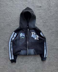 Sudaderas con capucha de gran tamaño para hombre más vendidas diseño de cremallera completa bordado 100% algodón Invierno bajo MOQ origen paquistaní venta al por mayor angustia - Product Image 2