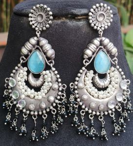 Luxury Elegant Antique Silver Finish Brass <b>Earrings</b> Vintage Oxidized Brass <b>Earrings</b> Handcrafted Silver Look-Alike Brass <b>Jhumkas</b> - Product Image 5