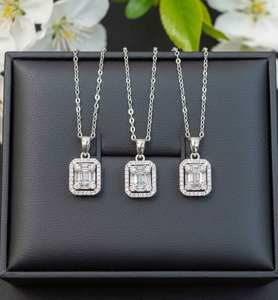 Rectangular Shape Emerald Cut Halo Setting D Color 1.00 CT VVS1 Moissanite Pendant 925 <b>Sterling</b> <b>Silver</b> Necklace Gifts <b>for</b> <b>Women</b> - Product Image 6