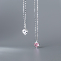 Collier pendentif en argent sterling 925 personnalisé à faible MOQ, cœur rose, blanc, bleu marine, zircon, cadeau