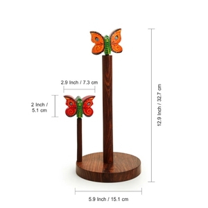 Vibrant Flutter 'Porte-rouleau de mouchoirs de cuisine artisanal en bois de Sesham Porte-serviettes Distributeur de rouleaux de comptoir Base antidérapante - Product Image 6