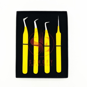 Pinzas profesionales de Extensión de pestañas de alto volumen de acero inoxidable J2 logotipo personalizado puntas de plata amarilla Etiqueta Privada - Product Image 2