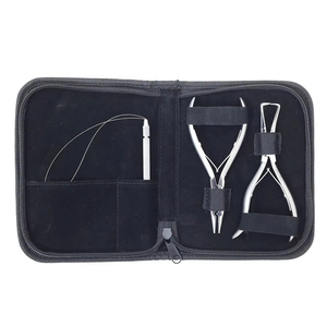 Ensemble professionnel de pinces à extensions de cheveux en acier inoxydable 4 pièces avec pince et pochette pour usage commercial - Product Image 1