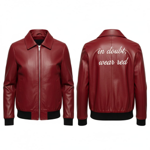 Chaqueta Bomber Unisex de Lona y Cuero Genuino Azul Rey con Cuello y Puños Plegables, Logotipo Frontal Personalizado Estampado, Estilo Urbano - Product Image 5