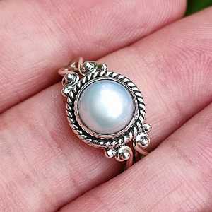 Freshwater Pearl Boho <b>Statement</b> <b>Ring</b> for Women Handmade Sterling <b>Silver</b> Pearl <b>Ring</b> - Product Image 2