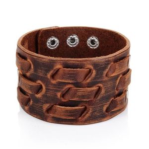Nouvelle mode hommes large Bracelet en cuir véritable marron large manchette Bracelets & Bracelets Vintage Punk Bracelet hommes bijoux - Product Image 3
