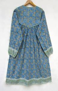 2023 arrivée bleu coton Paisley imprimé a-ligne Maxi robe-manches longues Boho décontracté femmes gratuit 6XL belle filles porter ensemble - Product Image 2