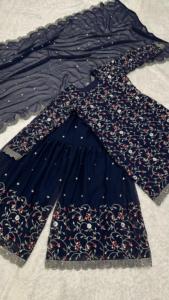 Alta calidad totalmente cosido Georgette Top lentejuelas hilo Zari trabajo Sharara conjunto para fiestas de verano ropa India paquistaní - Product Image 3