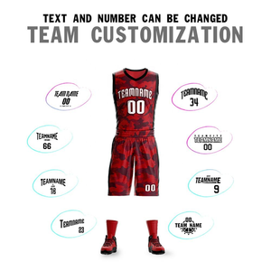 Conjunto de Uniforme de Baloncesto Personalizado con Estampado de Camuflaje Rojo para Hombre, Jersey Sublimado y Pantalones Cortos, Ropa Deportiva de Dos Piezas con Logotipo, Absorbe la Humedad - Product Image 4