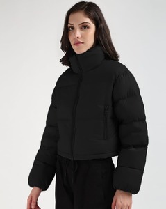 Custom High Quality Women Pockets <b>Black</b> Colour Cropped Bubble Puffer Jacket - Product Image 3