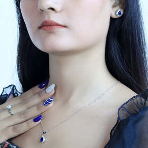 NOVAMART Fine Zarkan Fine Jewelry Set <b>Water</b> Drop Blue Silver with Pear Cut Diamond and <b>Crystal</b> for Weddings Parties Wholesale Ex - Product Image 2