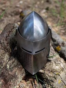 Auténtico casco de caballero medieval Bascinet | Traje de armadura de acero para SCA y juego de rol | Acabado plateado de tamaño adulto - Product Image 3