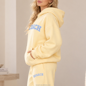 <span class=keywords><strong>Felpa</strong></span> <span class=keywords><strong>con</strong></span> <span class=keywords><strong>Cappuccio</strong></span> <span class=keywords><strong>Oversize</strong></span> in Cotone <span class=keywords><strong>con</strong></span> Applicazione di Lettere a Quadretti e Bordo Ricamato, Produzione OEM Personalizzata per <span class=keywords><strong>Donna</strong></span> - Product Image 2