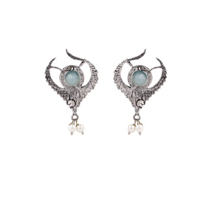 SkyBlue OX Round Curved Pearl <b>Earrings</b> Elegant and Timeless Design - Product Image 3