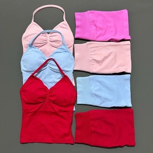 Women Gym Fitness Wear Booty Short and <b>Bra</b> Set Custom logo Gym Sports Activwear Yoga 2 Pieces Shorts Set Crop Top High Waist - Product Image 4