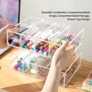 <strong>Plastic</strong> PET Desktop <strong>Drawers</strong> <strong>Stacking</strong> 4-Sliding <strong>Drawers</strong> Desk Accessories Display Caddy Vanity Stationery Japandi Design - Product Image 5