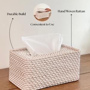 Servilletero Rectangular Moderno de Ratán Blanco para un Estilo de Mesa Chic, Uso en el Hogar, Comedor y Cocina, Hecho a Mano en India - Product Image 4