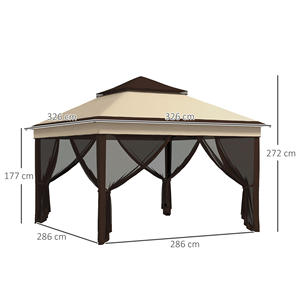 Outsunny <b>Gazebo</b> 3x3 Adjustable on 3 Levels with Removable <b>Walls</b>, in Steel and Oxford Fabric, Coffee and Beige Color - Product Image 3