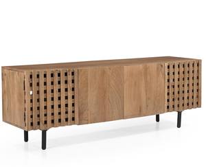 Meuble TV moderne en bois de noyer massif avec rangement, design flottant, style farmhouse contemporain, meuble multimédia pour salon, durable - Product Image 1