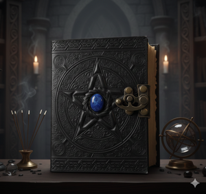 NEW ERA Handmade Cotton Paper Diary Leather Pentagram Embossed Lapis Celtic Design One Latch Deckle Edge Thread Sewing Binding - Product Image 1