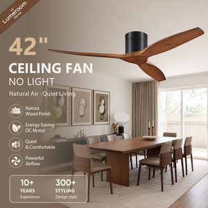 42 Inch Modern Flush Mount <b>Ceiling</b> <b>Fan</b> Without Light <b>with</b> 3 Solid Wood Blades Quiet Reversible DC Motor for Bedroom - Product Image 2
