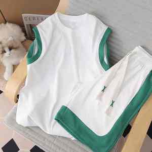 2 uds. Conjunto de pantalones cortos sin mangas de verano High Street Patchwork Casual transpirable pantalones cortos sueltos para la temporada de otoño - Product Image 5