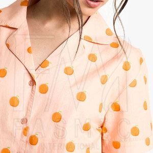 Conjunto de salón de dos piezas de seda de poliéster 100% con botones, traje de dormir con logotipo personalizado para tallas grandes, colección de verano - Product Image 5